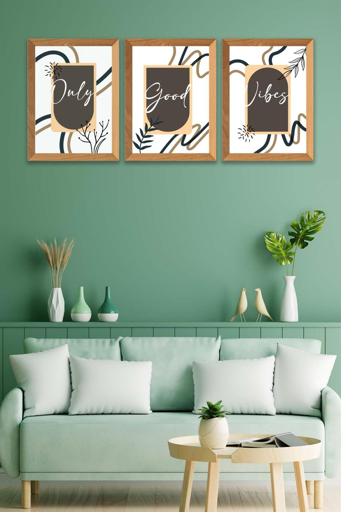 3 Parça Modern Sanatsal Tarzda (Ahşap çerçeve görünümlü) Uv Baskı Mdf Tablo Seti