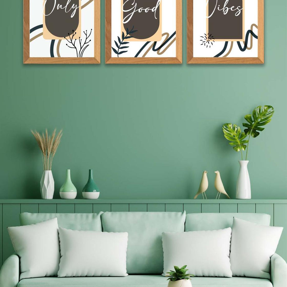 3 Parça Modern Sanatsal Tarzda (Ahşap çerçeve görünümlü) Uv Baskı Mdf Tablo Seti