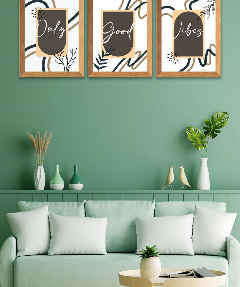 3 Parça Modern Sanatsal Tarzda (Ahşap çerçeve görünümlü) Uv Baskı Mdf Tablo Seti