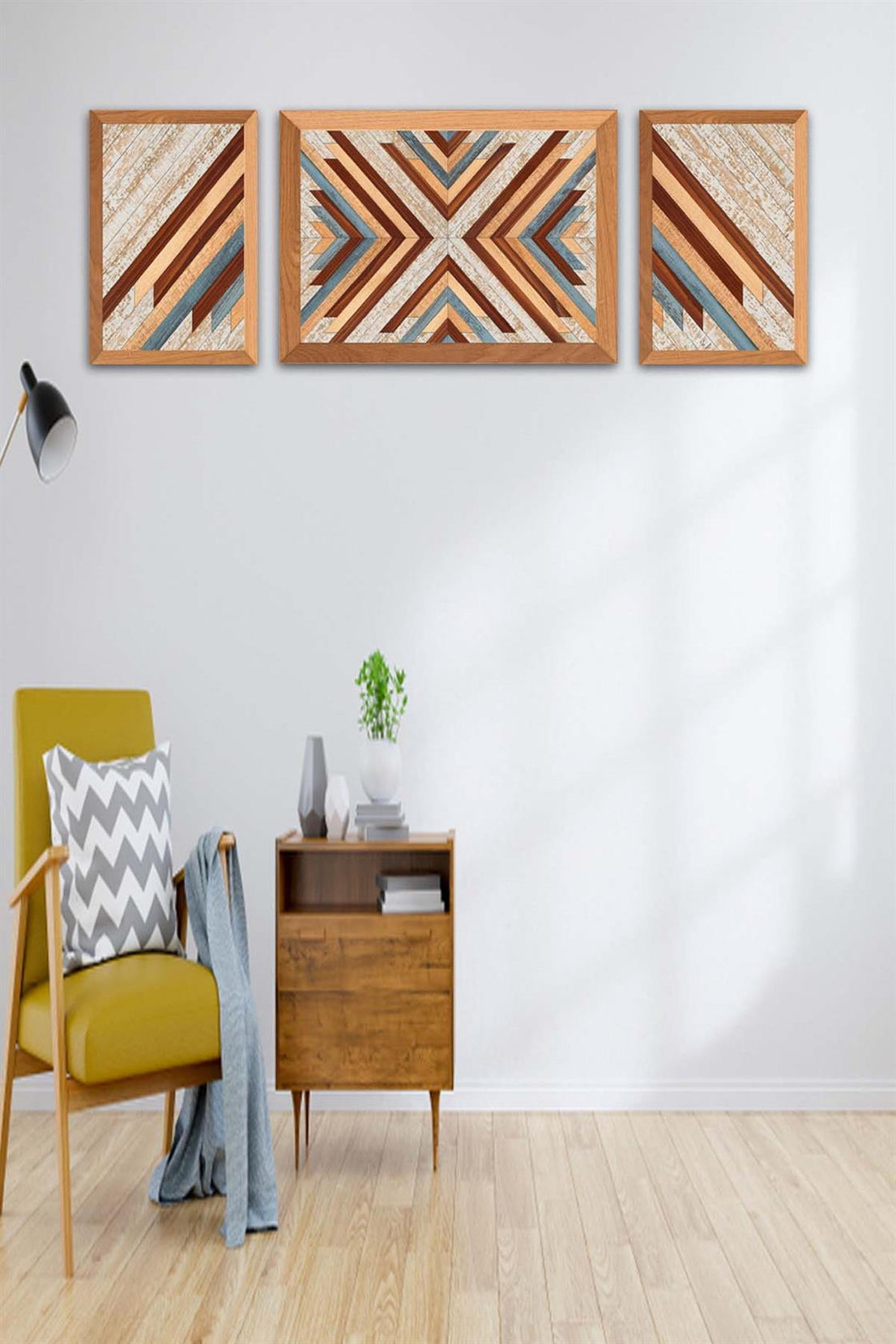 3 Parça Ahşap Parke Tasarım Tablo Seti