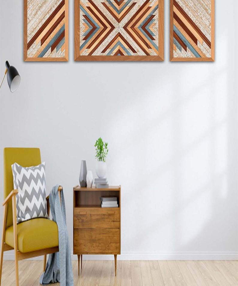 3 Parça Ahşap Parke Tasarım Tablo Seti