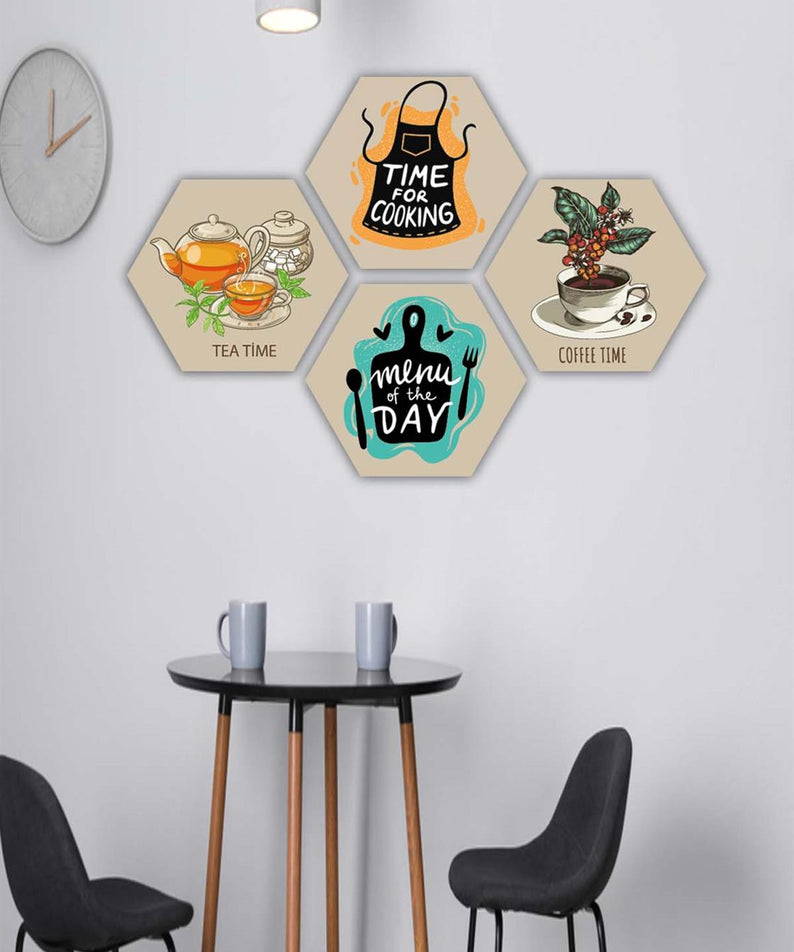 4 Parça Altıgen Mutfak Petek Tasarım Mdf Tablo Seti