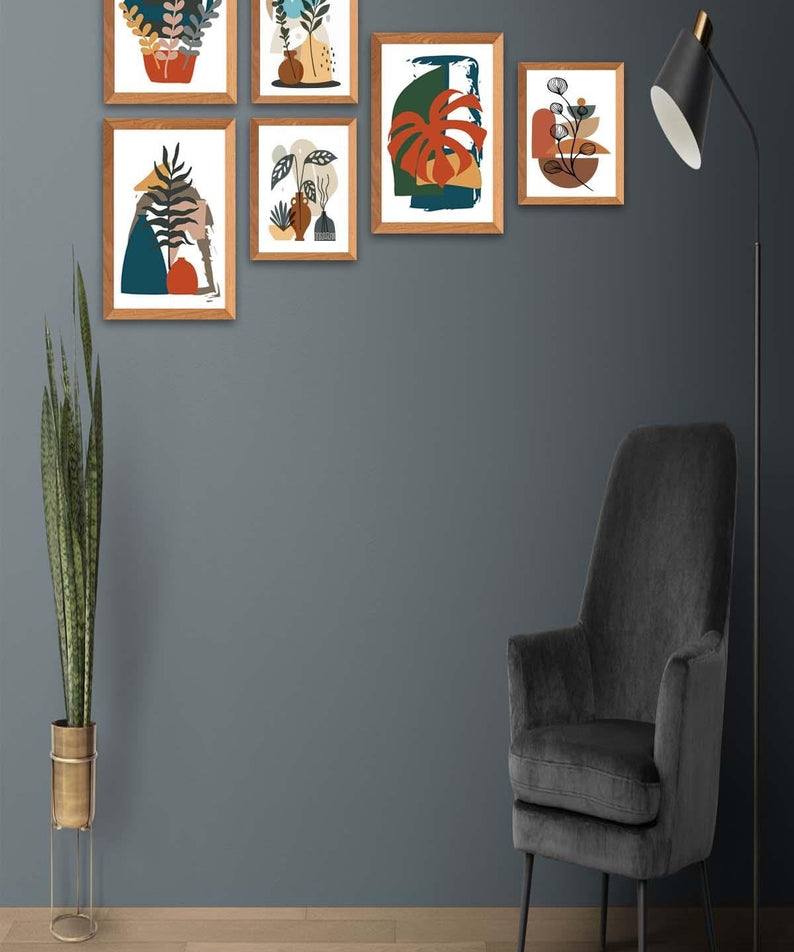 6 Parça Bohem Botanik Tarzında Tablo Seti