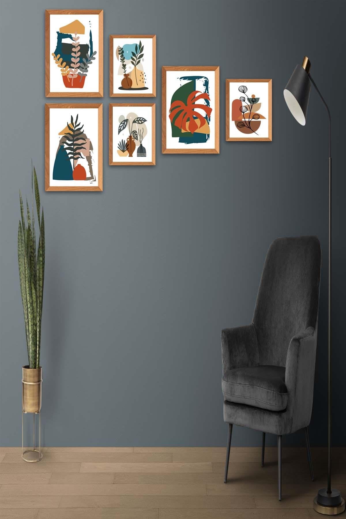 6 Parça Bohem Botanik Tarzında Tablo Seti