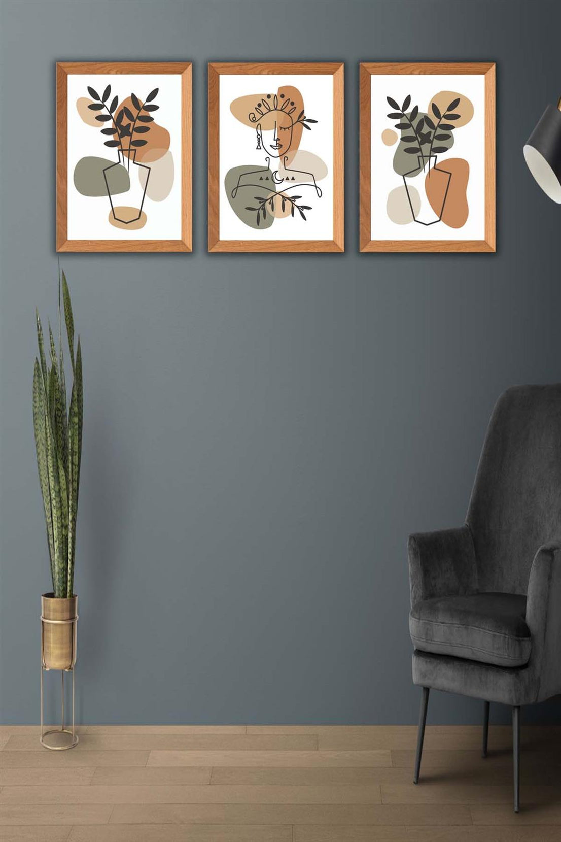 3 Parça Bohem Tarzı Sanatsal Ahşap Çerçeve Görünümlü Tablo Seti