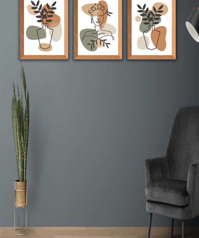 3 Parça Bohem Tarzı Sanatsal Ahşap Çerçeve Görünümlü Tablo Seti