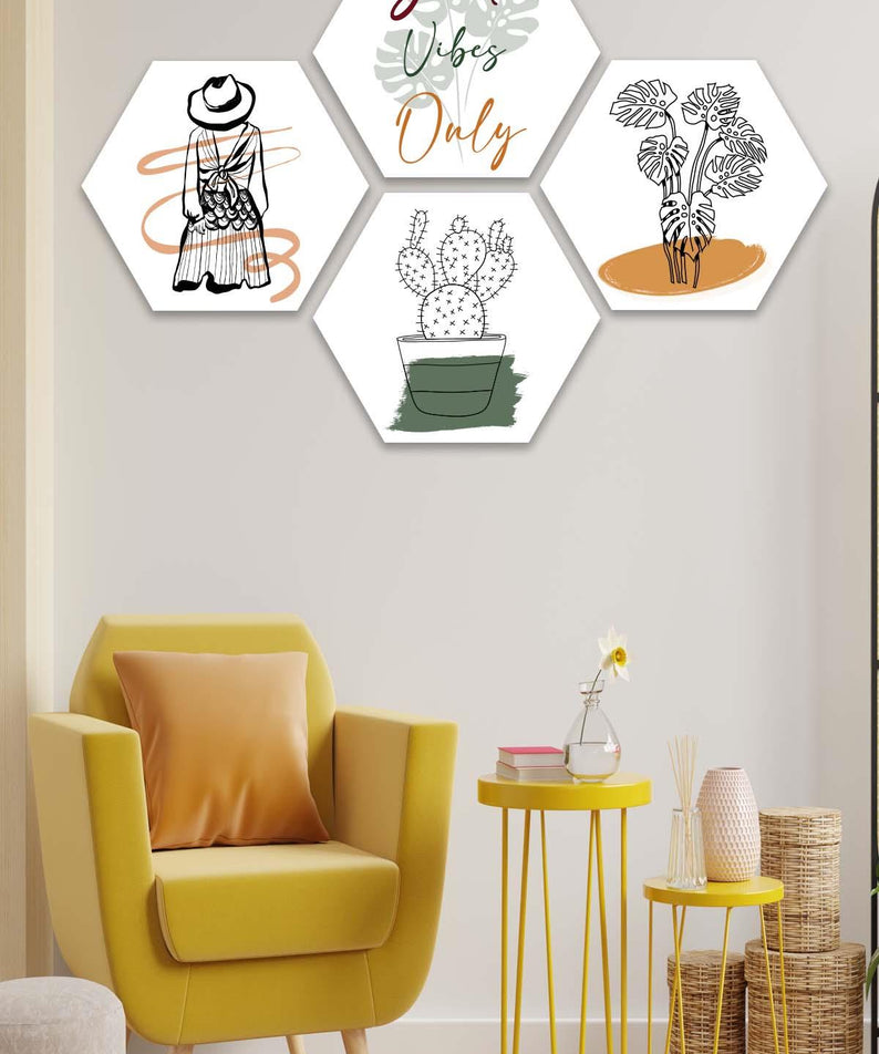 4 Parça Bohem Tarzında Petek Tasarım Tablo Seti