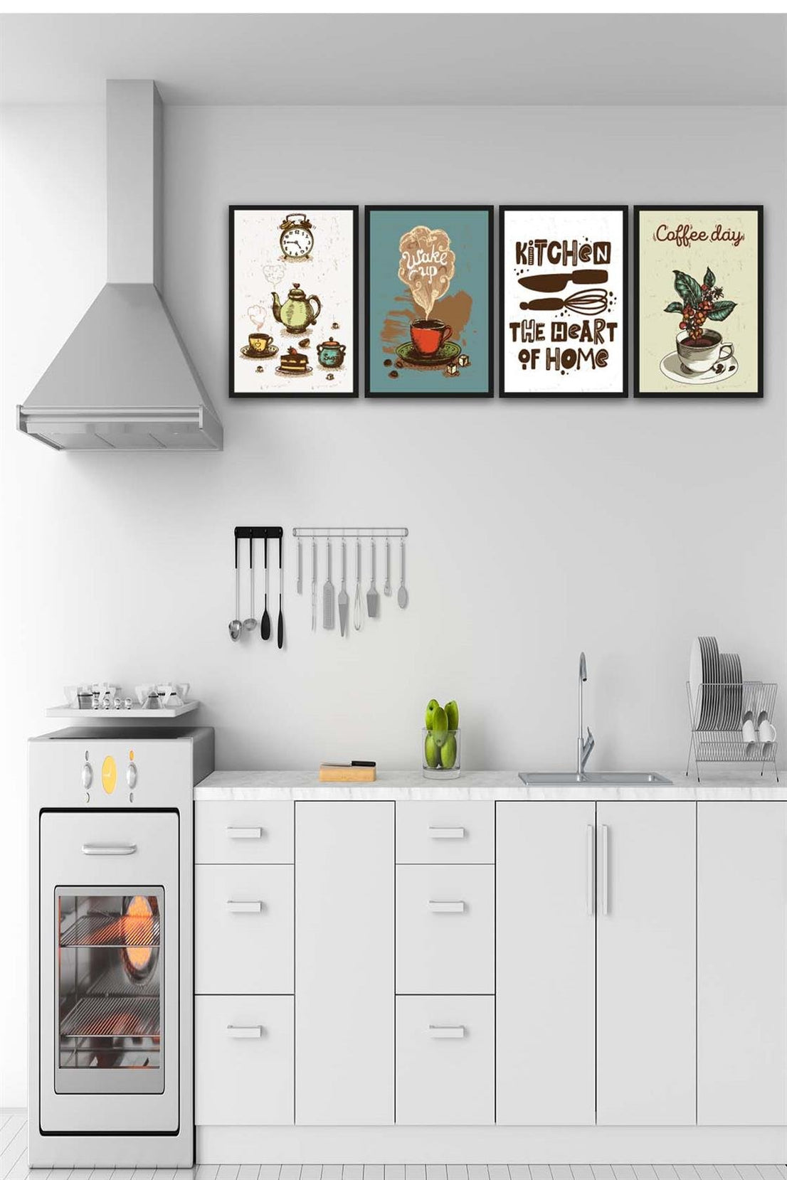 4 Parça Mutfak ve Cafe Dekorları İçin Mdf Tablo Seti