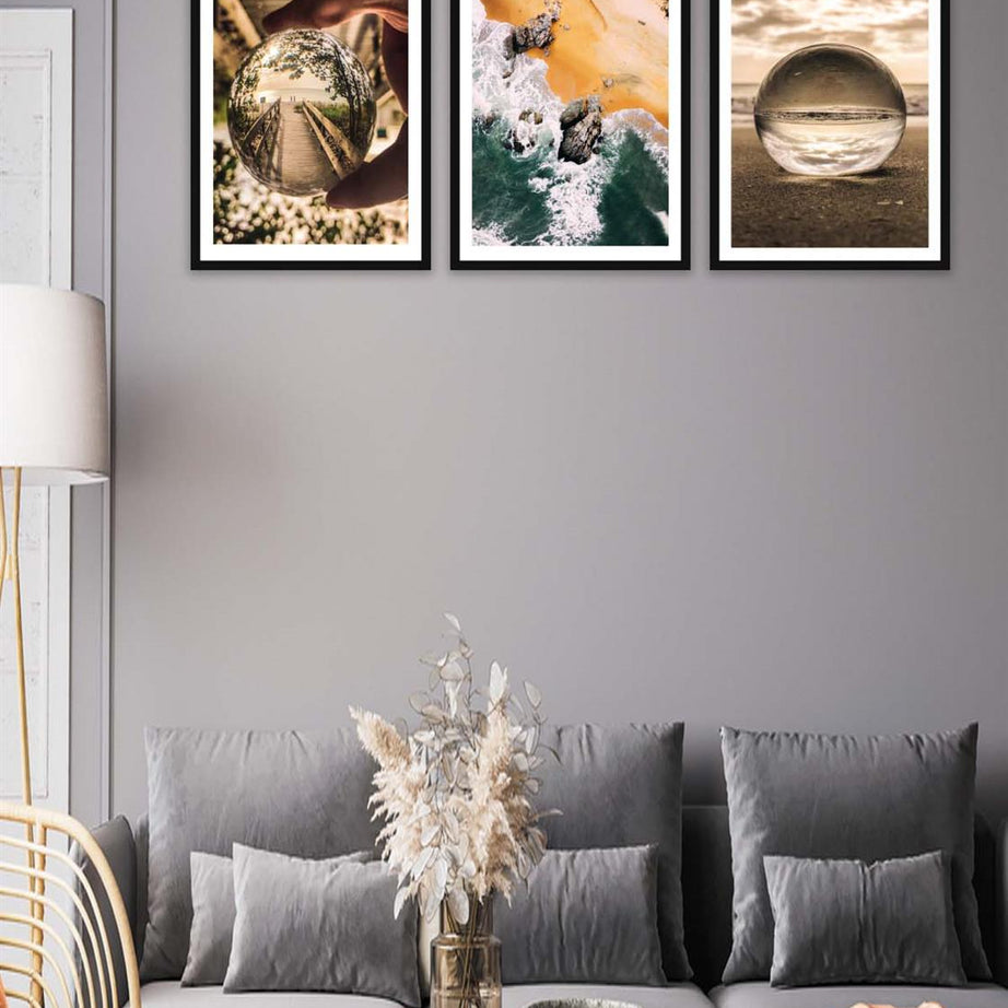 3 Parça Modern Tarzda Sanatsal Siyah Çerçeve Görünümlü Dijital Baskı Tablo Seti