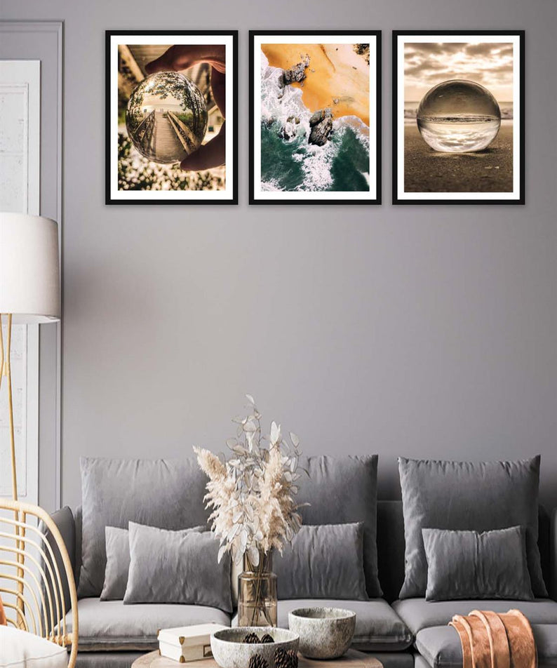 3 Parça Modern Tarzda Sanatsal Siyah Çerçeve Görünümlü Dijital Baskı Tablo Seti