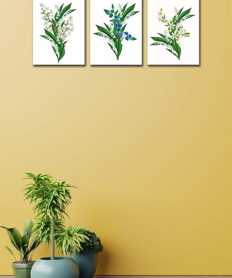 3 Parça Yeşil Çiçekler Tablo Seti