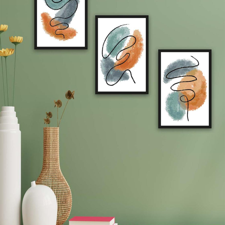 3 Parça Watercolur Tarzda Sanatsal Siyah Çerçeve Görünümlü Uv Baskı Mdf Tablo Seti
