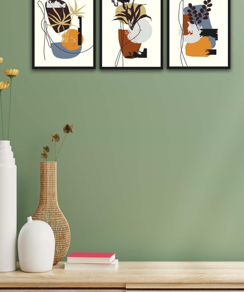 3 Parça Bohem Tarzda Sanatsal Siyah Çerçeve Görünümlü Uv Baskı Mdf Tablo Seti