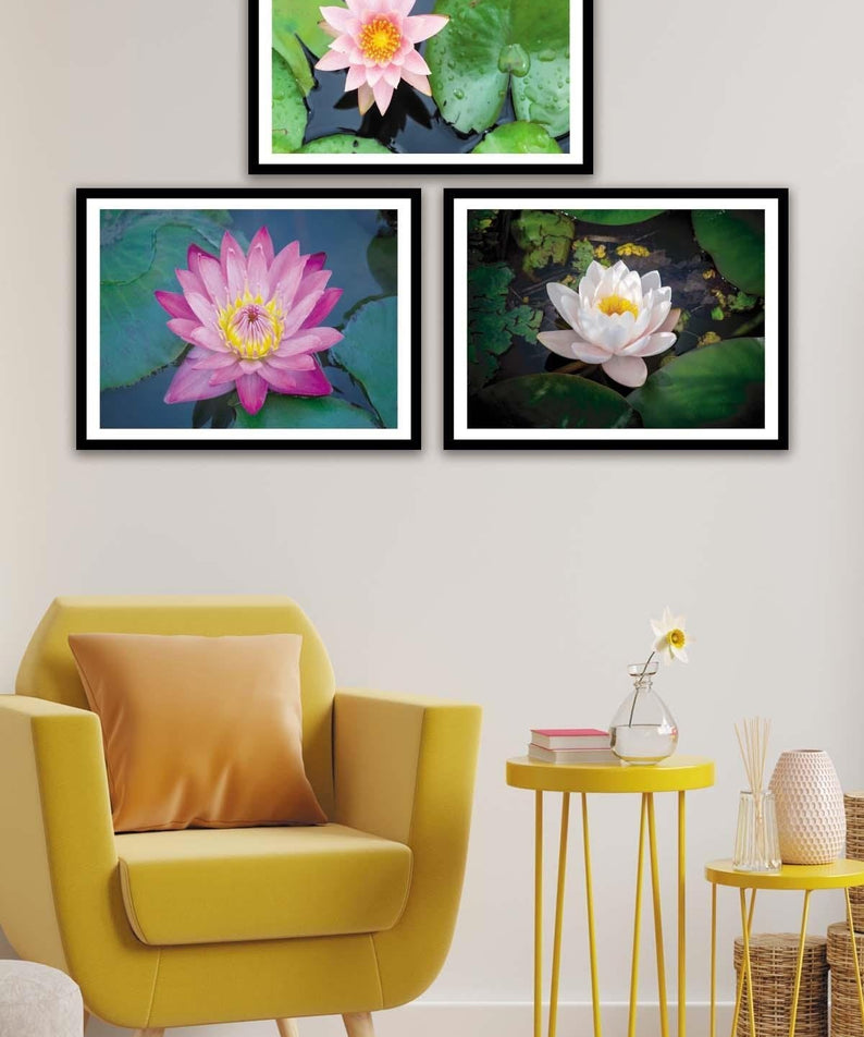 3 Parça Çiçek Temalı Siyah Çerçeve Görünümlü Tablo Seti