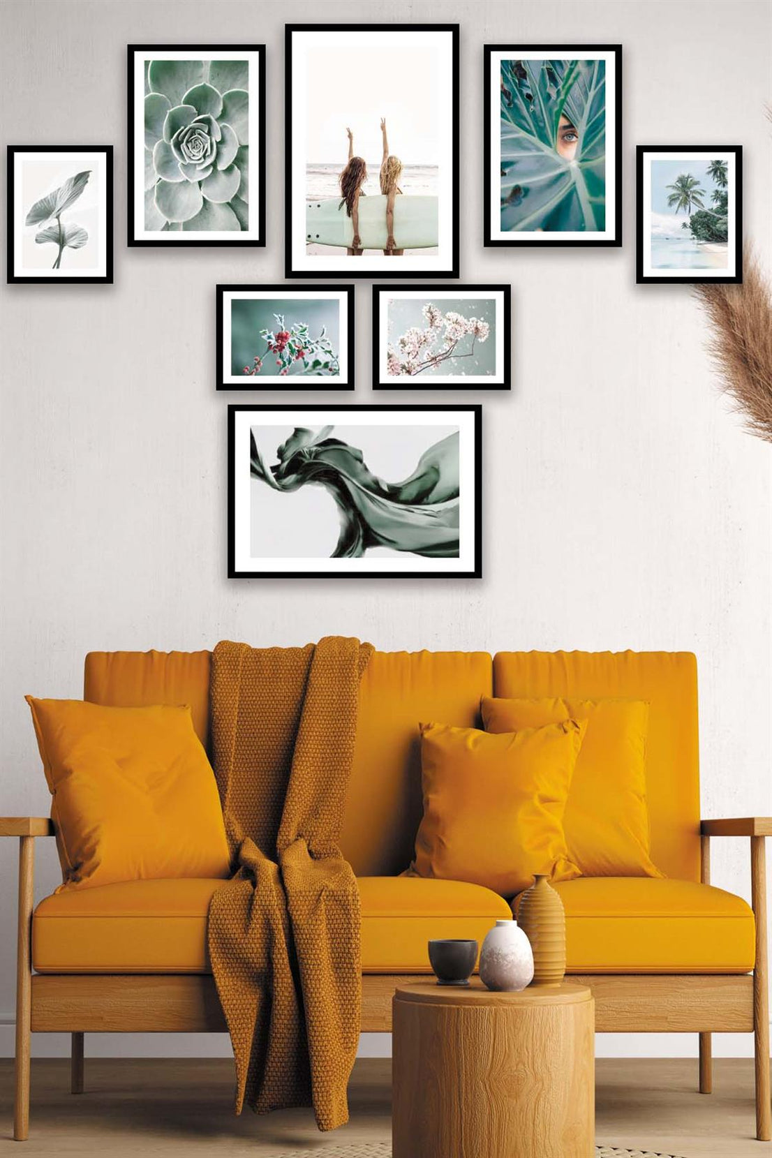 Yeşil Çiçek İle Manzaranın Ahengi Temalı Tablo Seti