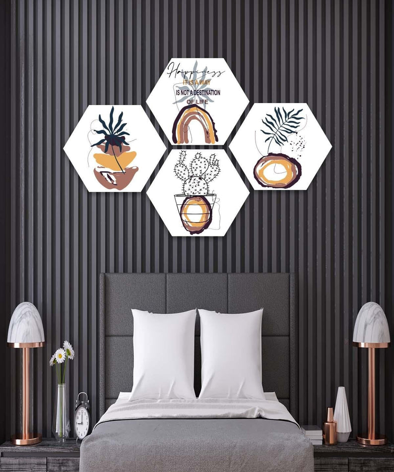 4 Parça Modern Tarzda Petek Tasarım Tablo Seti