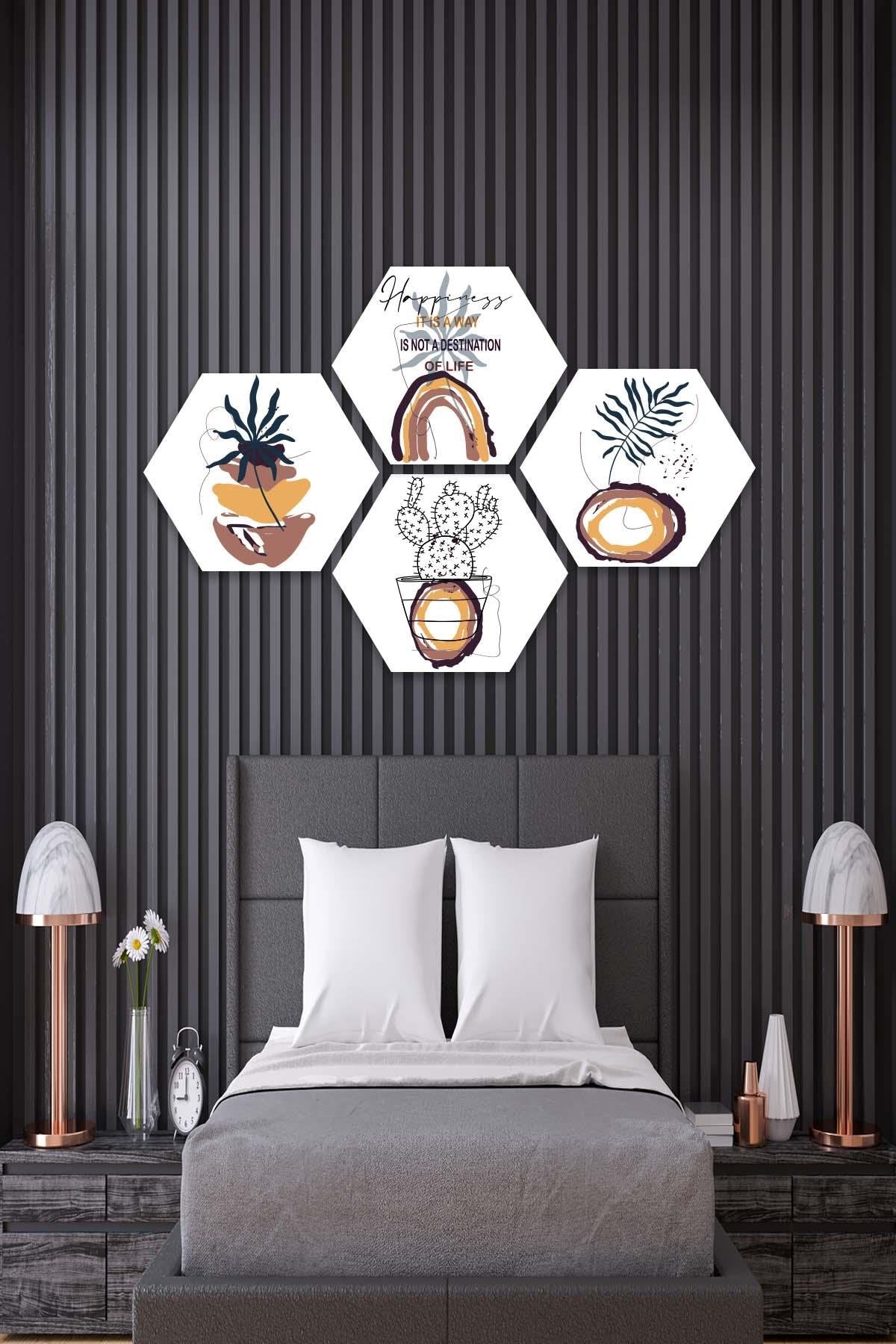 4 Parça Modern Tarzda Petek Tasarım Tablo Seti