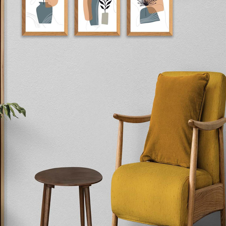 3 Parça Bohem Modern Tarzda (Ahşap Çerçeve Görünümlü) Uv Baskı Tablo Seti