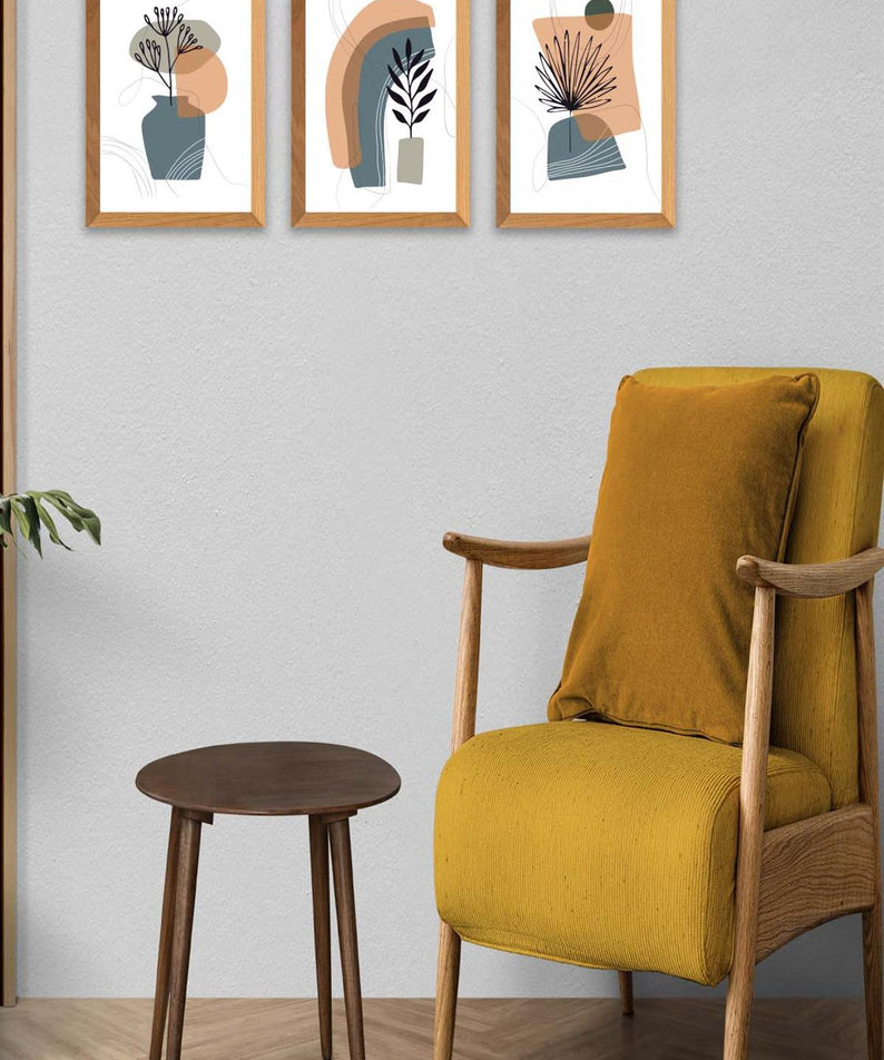 3 Parça Bohem Modern Tarzda (Ahşap Çerçeve Görünümlü) Uv Baskı Tablo Seti