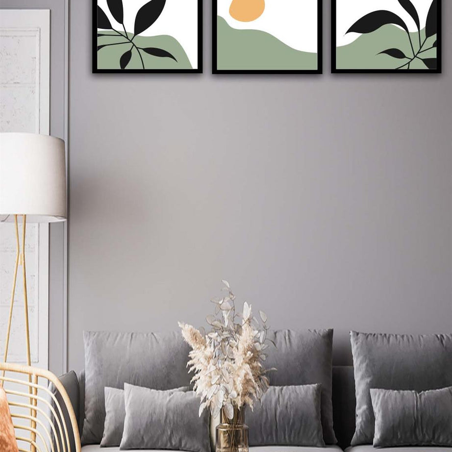 3 Parça Modern Bohem Tarzda Sanatsal Siyah Çerçeve Görünümlü Uv Baskı Mdf Tablo Seti