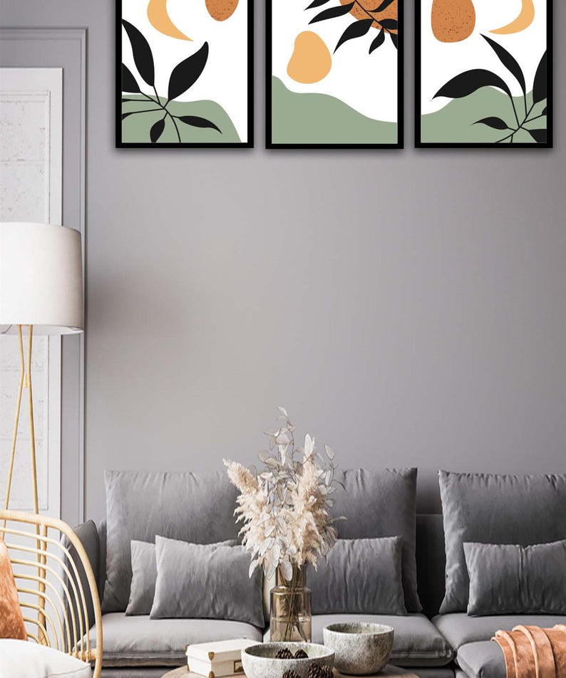 3 Parça Modern Bohem Tarzda Sanatsal Siyah Çerçeve Görünümlü Uv Baskı Mdf Tablo Seti