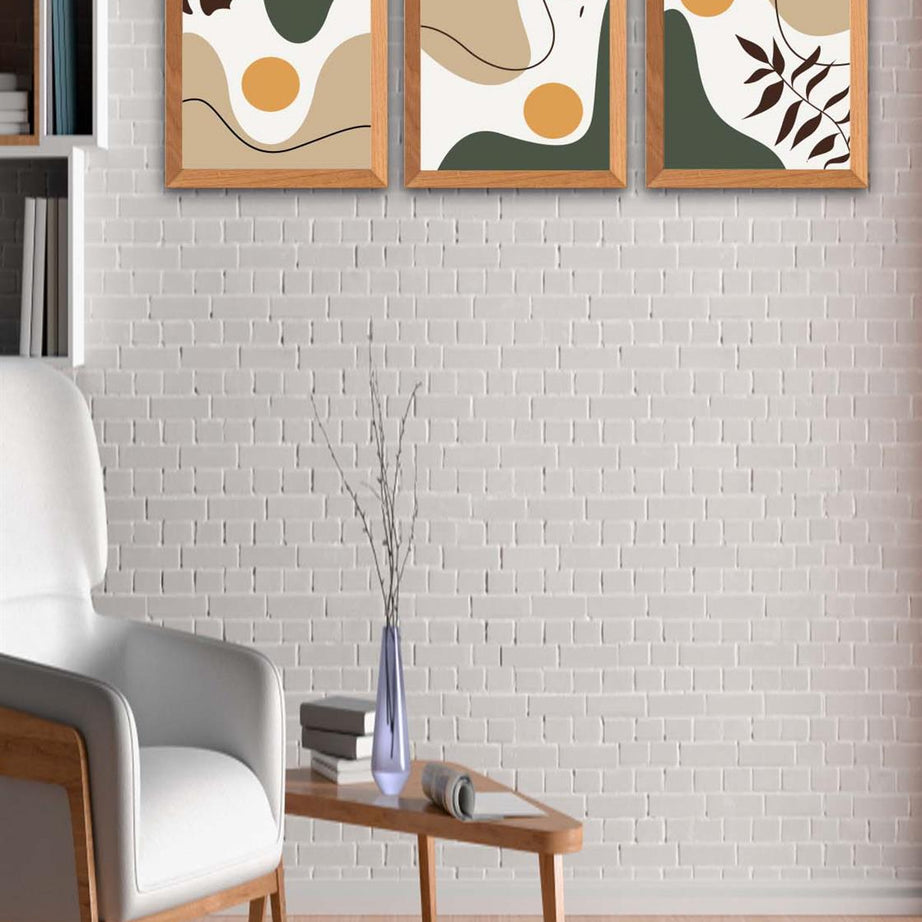 3 Parça Modern Bohem Tarzda Ahşap Çerçeve Görünümlü Uv Baskı Mdf Tablo Seti