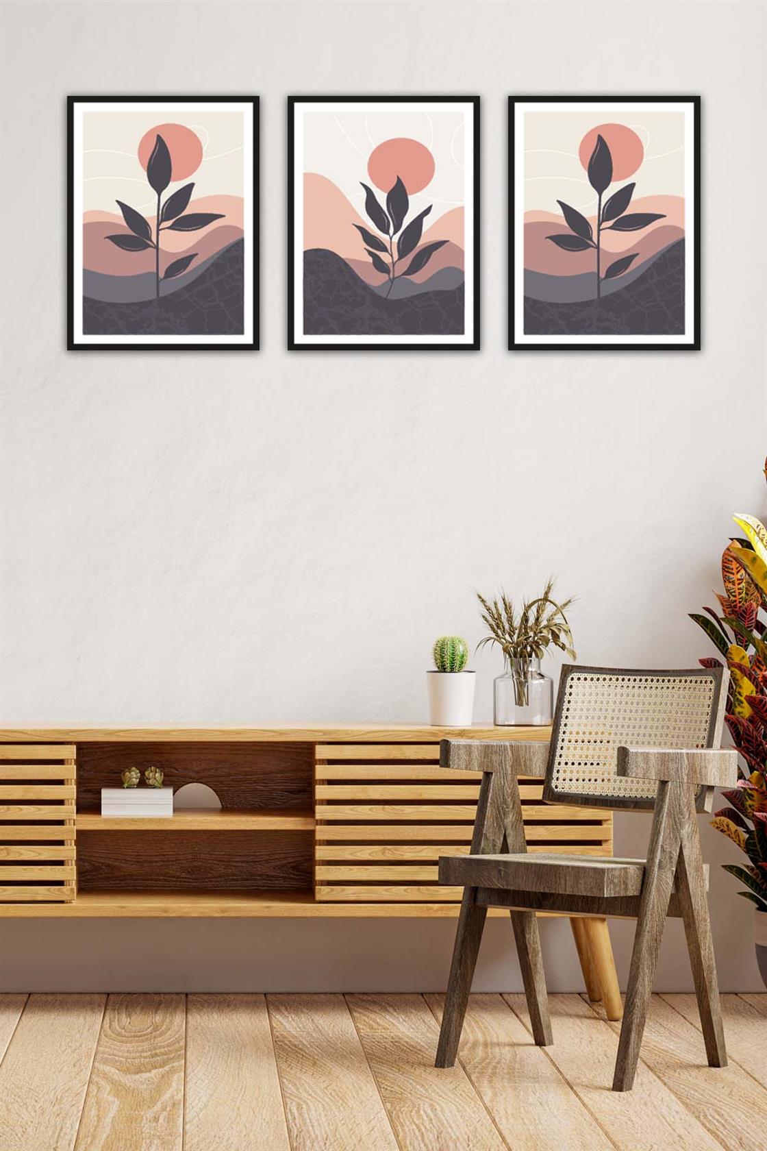 3 Parça Bohem Tarzında Mdf Tablo Seti