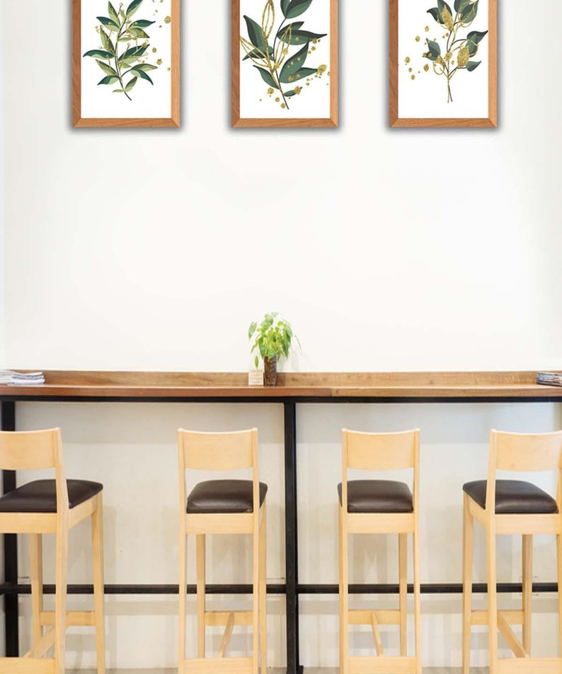 Yeşil Çiçek Temalı Ahşap Çerçeve Görünümlü Tablo Seti