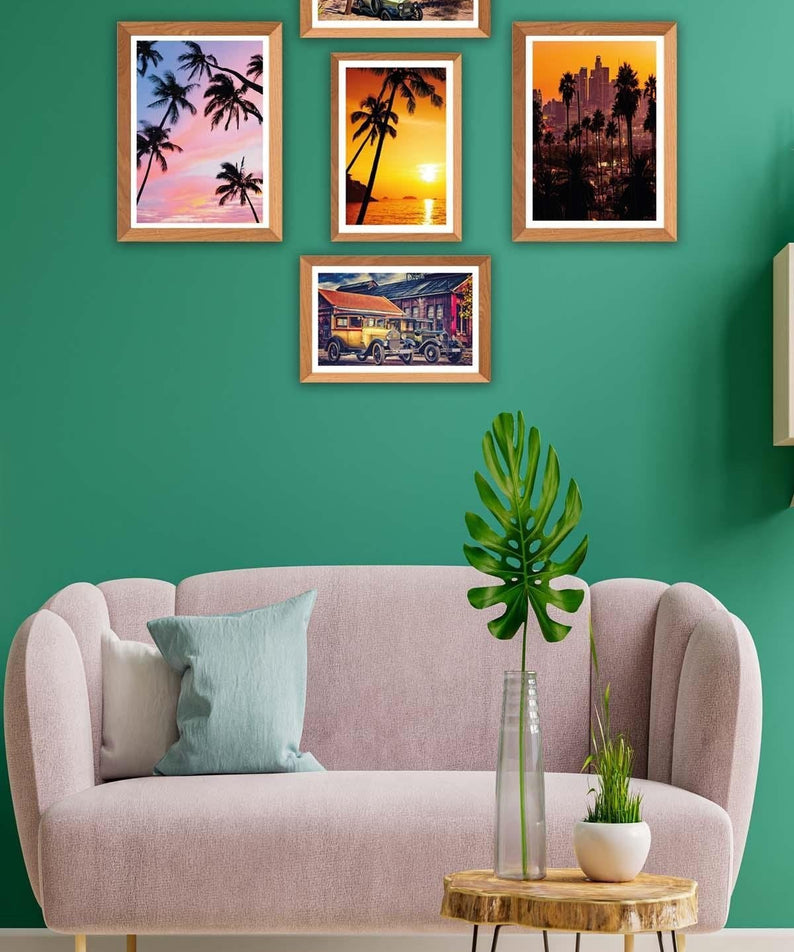 Palmiye Temalı Ahşap Çerçeve Görünümlü Tablo Seti