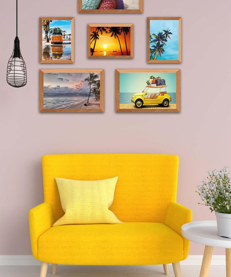 6 Parça Yaz Manzara Tarzında Ahşap Çerçeve Görünümlü Uv Baskı Mdf Tablo Seti