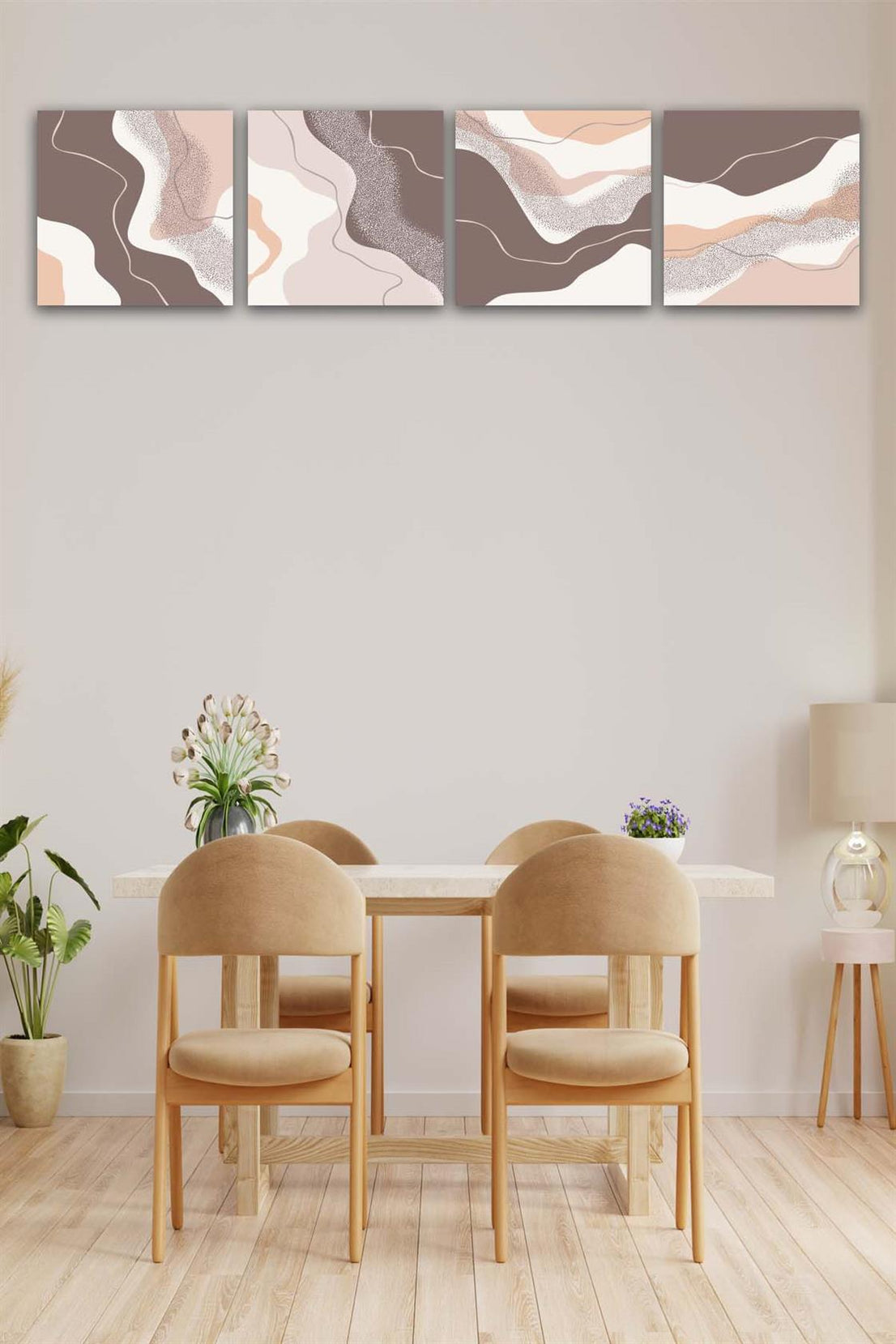 4 Parça Mermer Deseni Tasarım Uv Baskı Mdf Tablo Seti