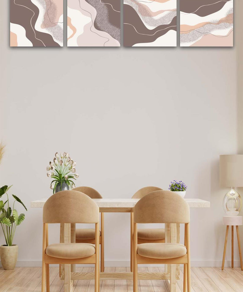 4 Parça Mermer Deseni Tasarım Uv Baskı Mdf Tablo Seti