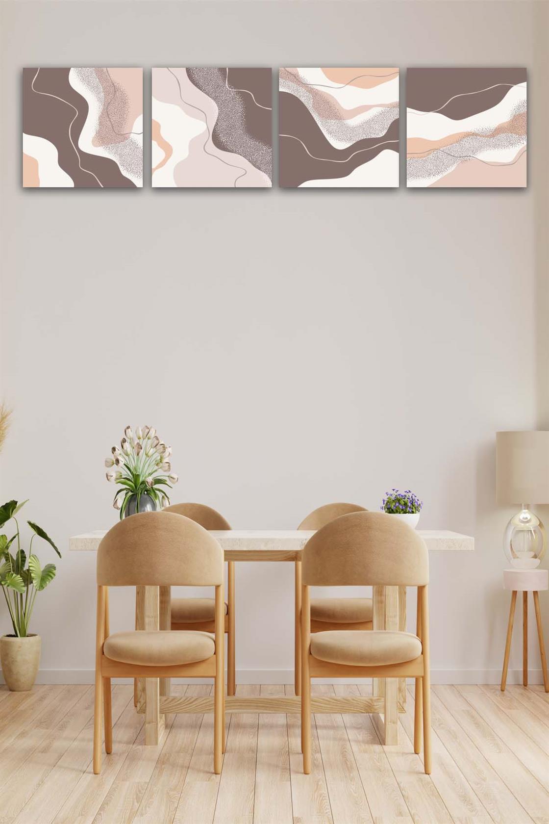 4 Parça Mermer Deseni Tasarım Uv Baskı Mdf Tablo Seti