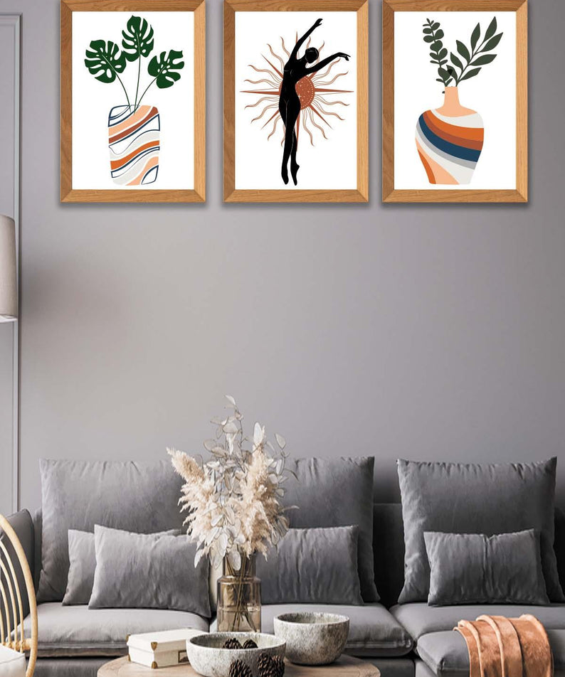 Botanik Temalı Ahşap Çerçeve Görünümlü Tablo Seti