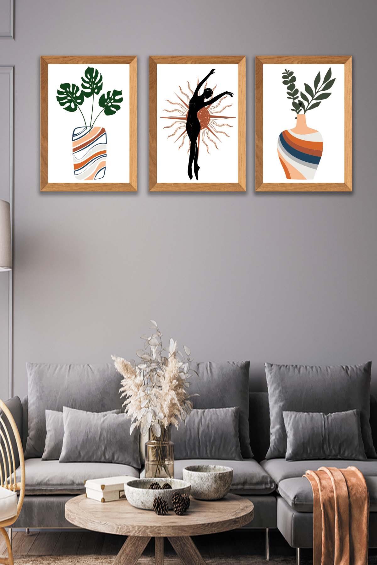 Botanik Temalı Ahşap Çerçeve Görünümlü Tablo Seti