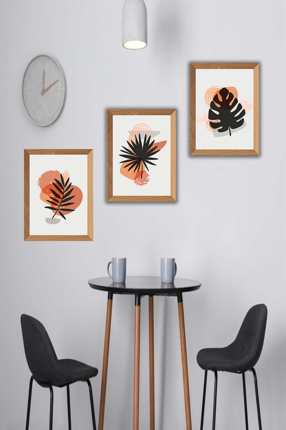 Modern Yaprak Tarzında Ahşap Çerçeve Görünümlü Sanatsal Tablo Seti