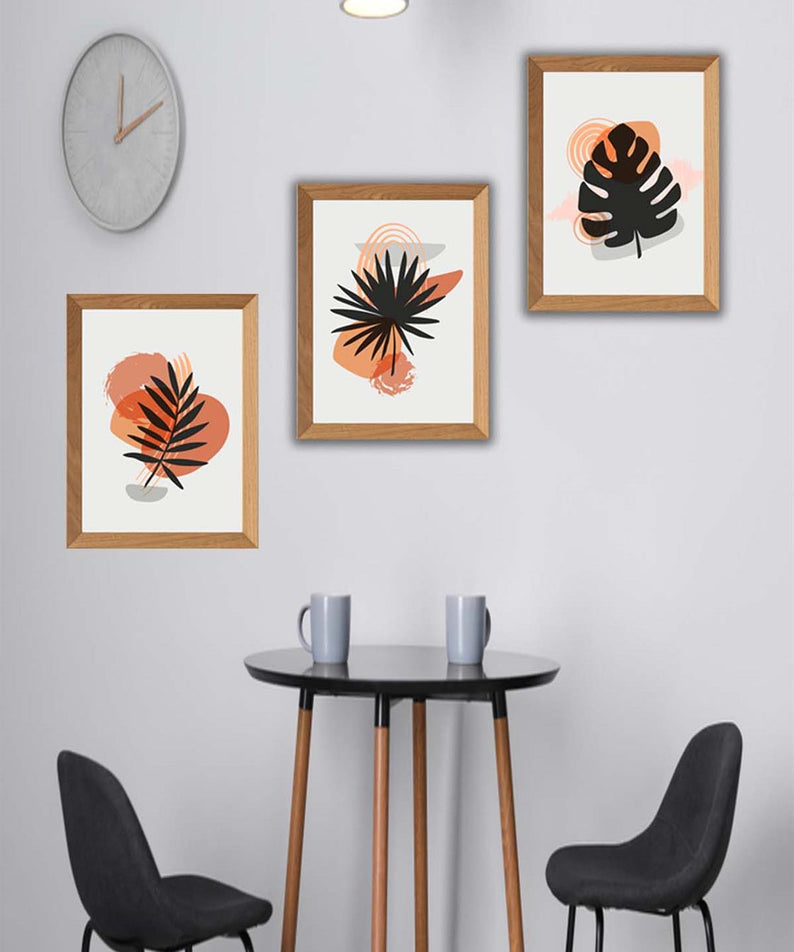 Modern Yaprak Tarzında Ahşap Çerçeve Görünümlü Sanatsal Tablo Seti