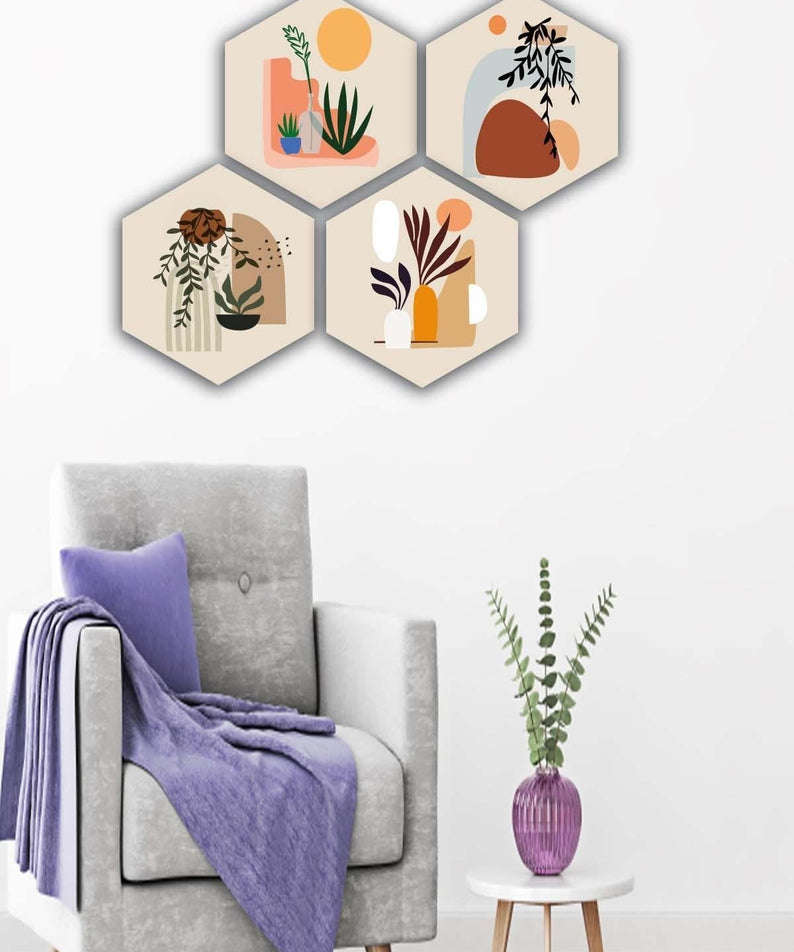 4 Parça Bohem Tarzı Petek Tasarım Tablo Seti