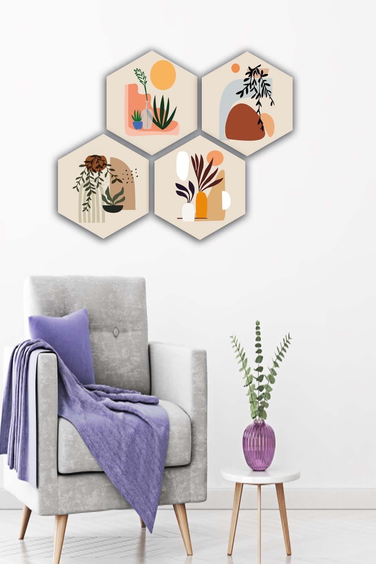 4 Parça Bohem Tarzı Petek Tasarım Tablo Seti