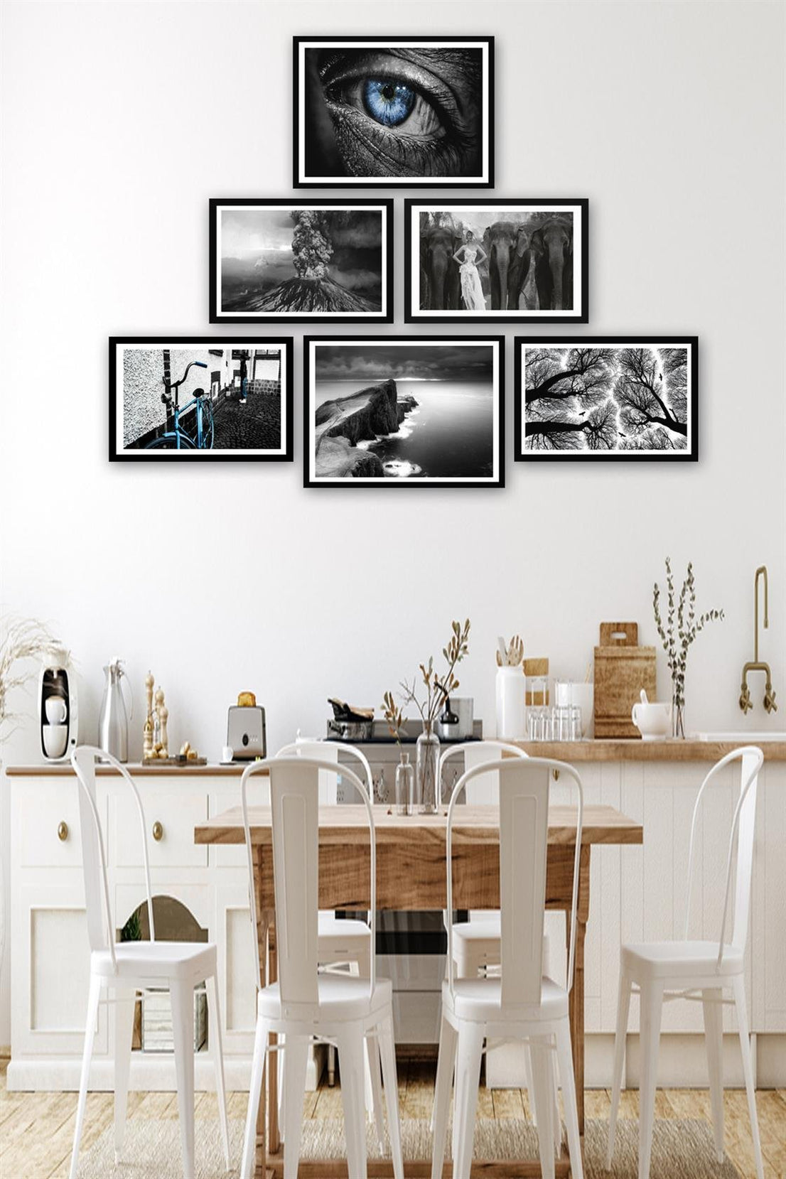 3 Parça Siyah Suluboya Tarzında Siyah Çerçeve Görünümlü Uv Baskı Mdf Tablo Seti