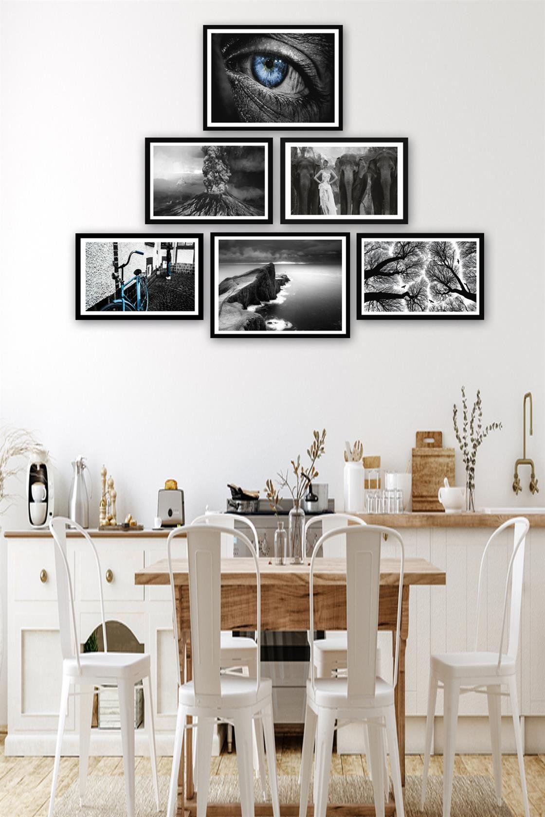 3 Parça Siyah Suluboya Tarzında Siyah Çerçeve Görünümlü Uv Baskı Mdf Tablo Seti