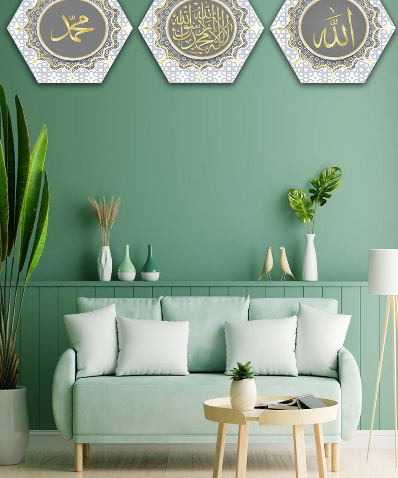 3 Parça Petek Tasarım Dini Tablo Seti