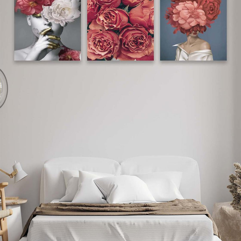Modern Sanat Kadın Ve Gül Temalı Tablo Seti