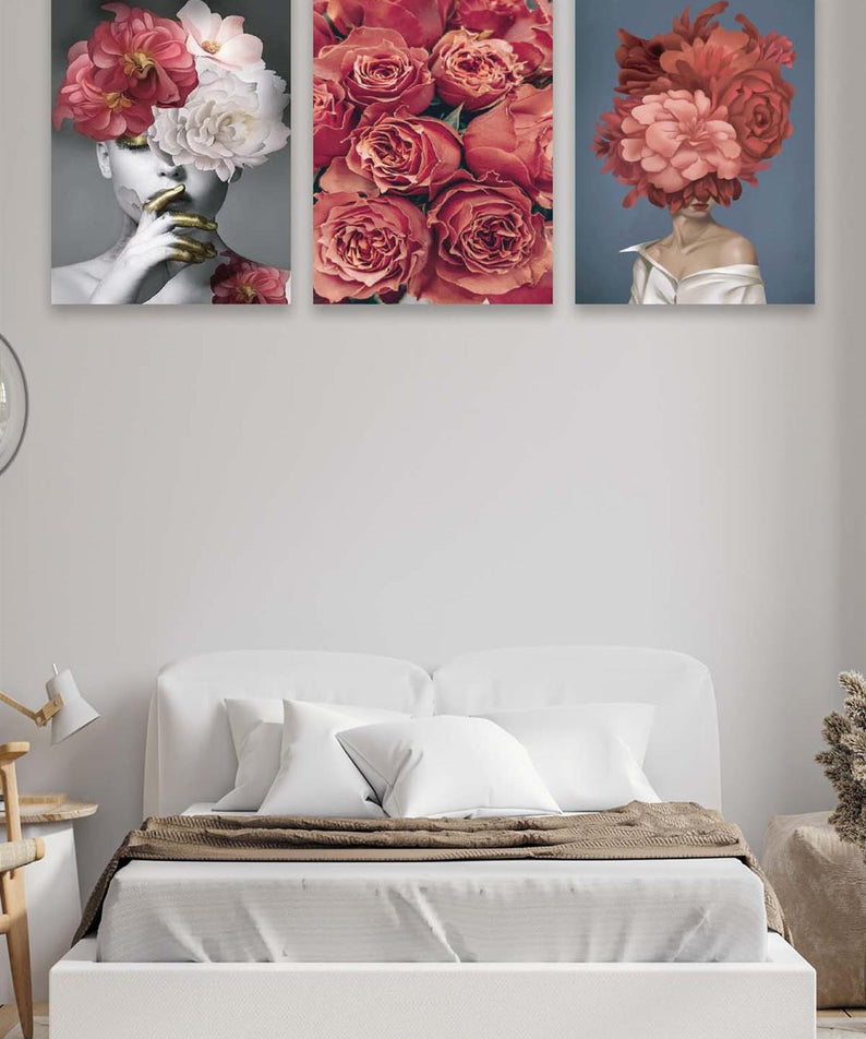 Modern Sanat Kadın Ve Gül Temalı Tablo Seti