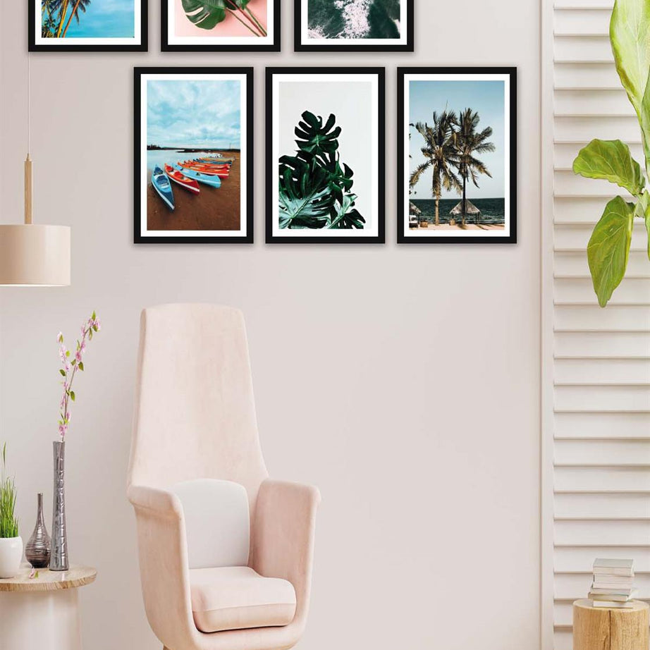 6 Parça Modern Tarzda Manzara Fotoğraflı Siyah Çerçeve Görünümlü Dijital Baskı Tablo Seti