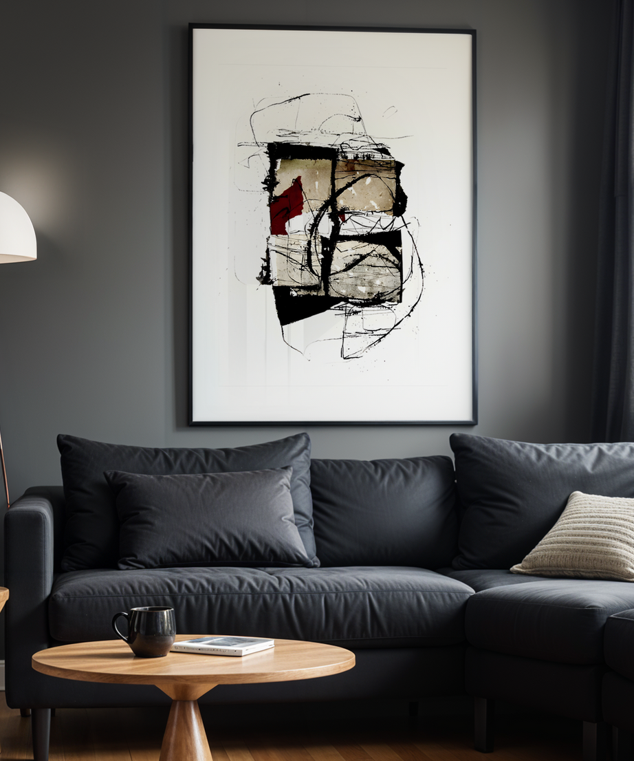 Abstract Pulse Siyah Çerçeveli Tek Parça Ahşap Tablo