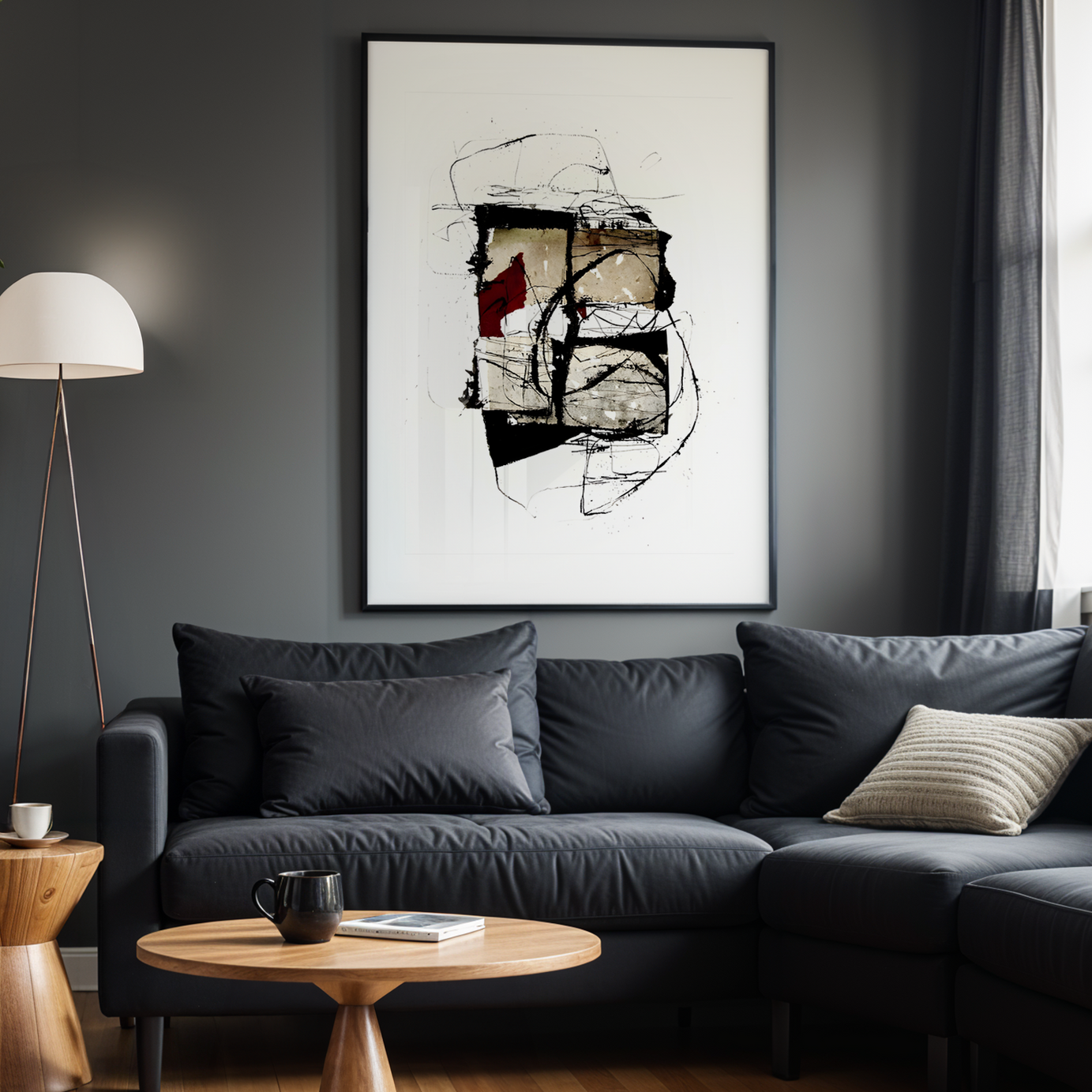 Abstract Pulse Siyah Çerçeveli Tek Parça Ahşap Tablo
