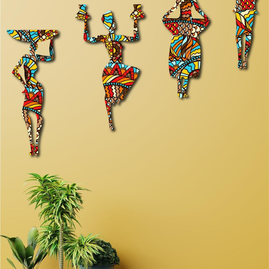 4 Parça Afrikalı Kadın Etnik Desenler Dijital Baskı Mdf Set