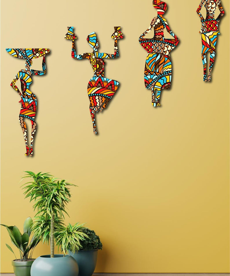 4 Parça Afrikalı Kadın Etnik Desenler Dijital Baskı Mdf Set