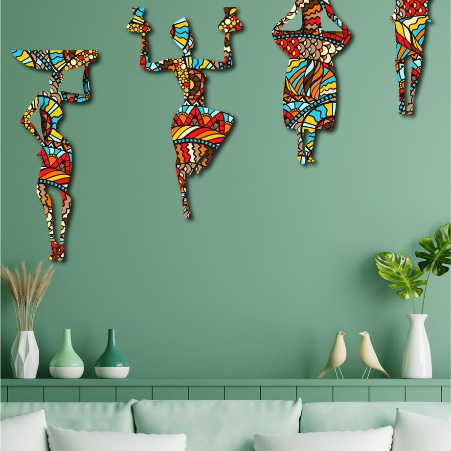 4 Parça Afrikalı Kadın Etnik Desenler Dijital Baskı Mdf Set